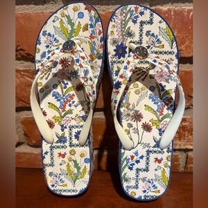 Tory Burch Floral Flip Flops - Ivory Meadow Folly Size 9